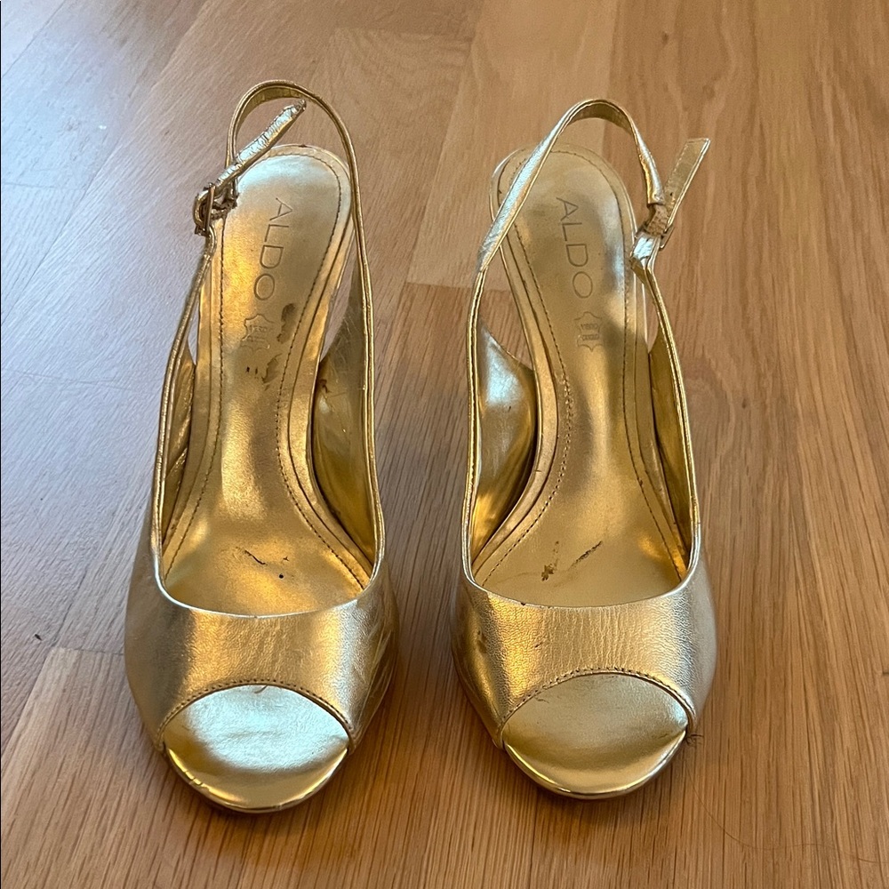 Aldo Shiny Gold Slingback Heels